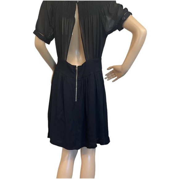Anthro See U Soon Black Dress Keyhole Neckline Short Puffy Sleeves NWT Size S - Picture 2 of 12